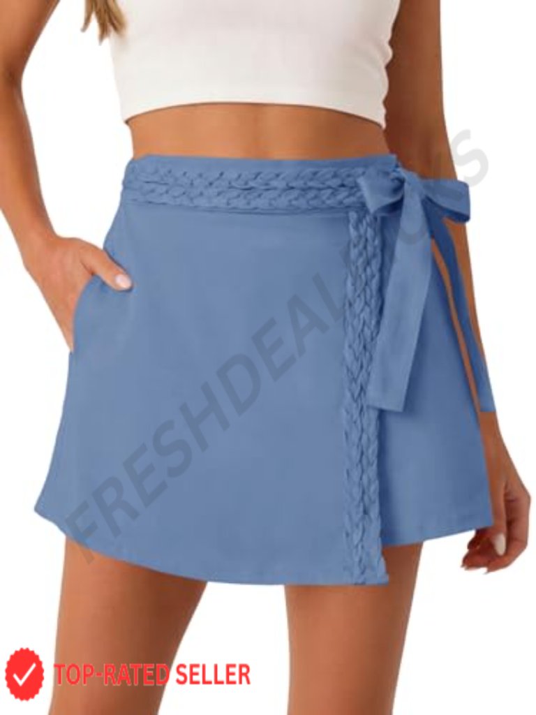 Womens High Waisted Wrap Skort With Pockets Summer Casual Bow Tie Skirt Shorts